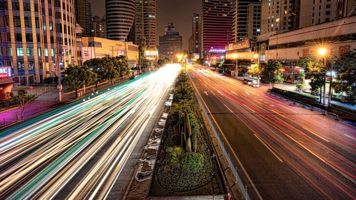 Busy Road in Shanghai at Night Wallpaper