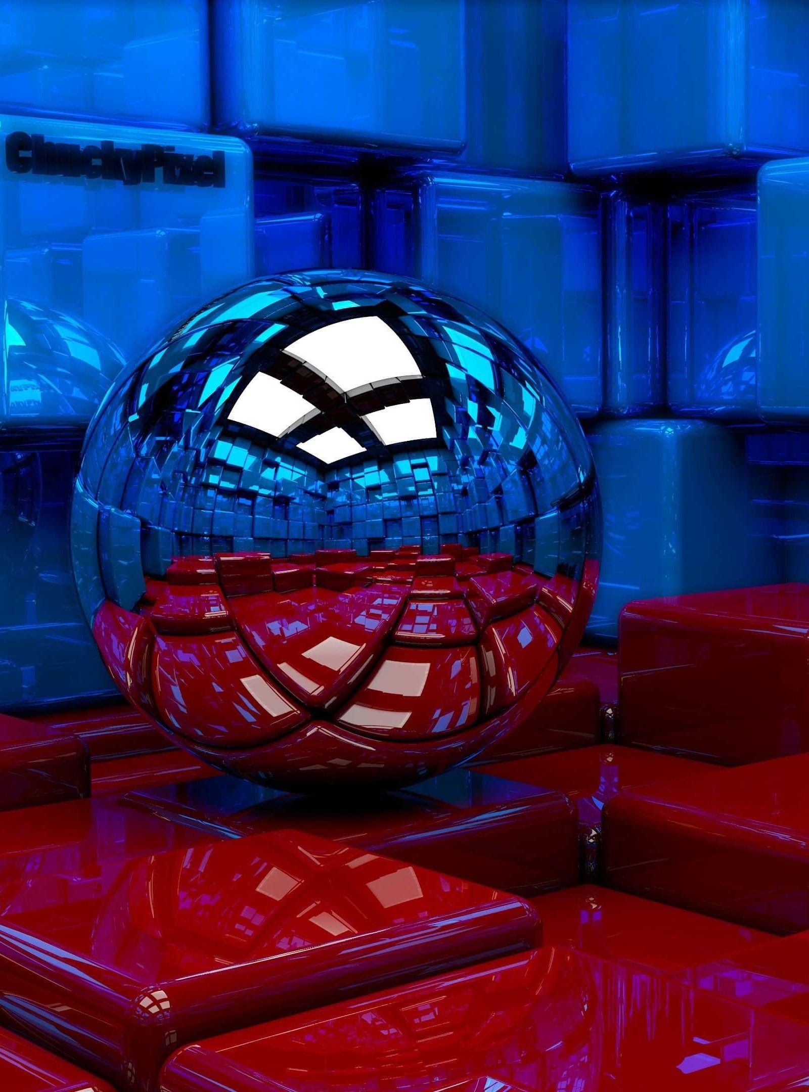 Metallic Sphere Reflecting The Cube Room Wallpaper for Amazon Kindle Fire HDX 8.9