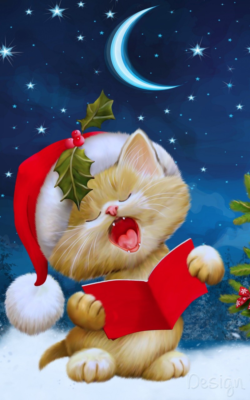 Santa Kitten Singing Christmas Carols Wallpaper for Amazon Kindle Fire HD